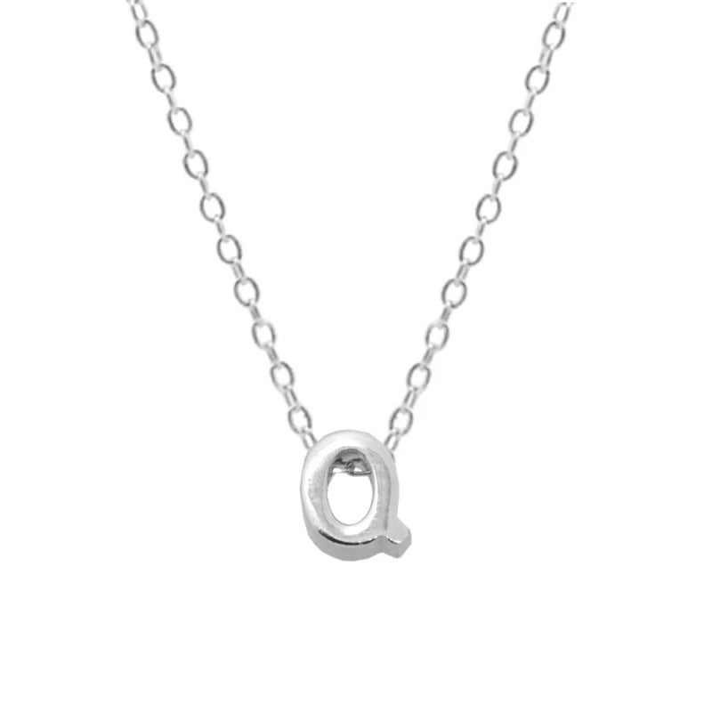 Sterling Silver 26 Letter Pendant Necklace Polished Collarbone Chain