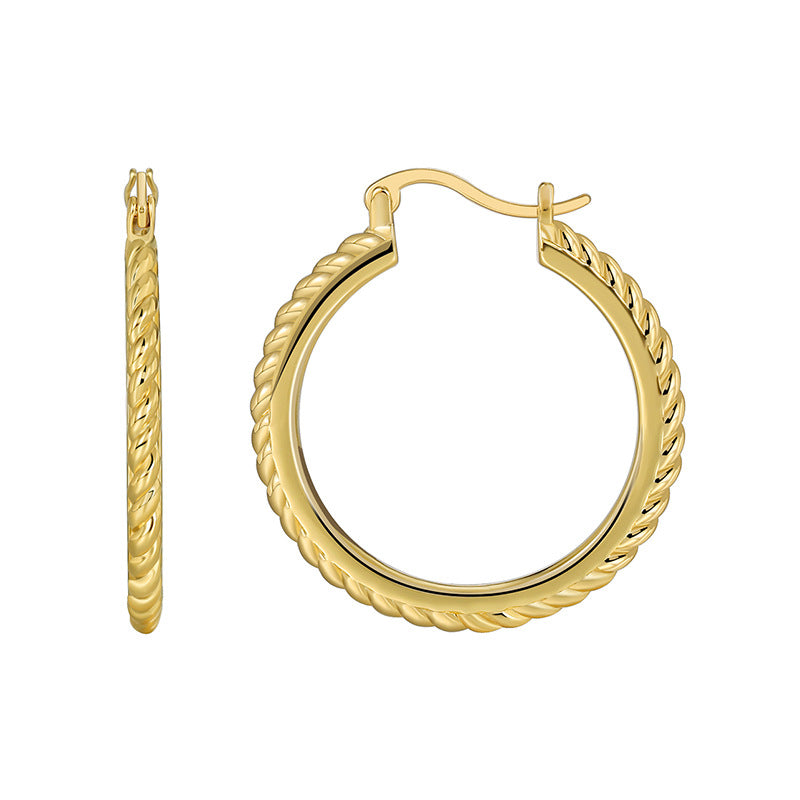 E0484 Fashion Twisted Hemp Rope Pattern Large Hoop Earrings for Women Brass Gold Plated Simple Design Vintage Earrings