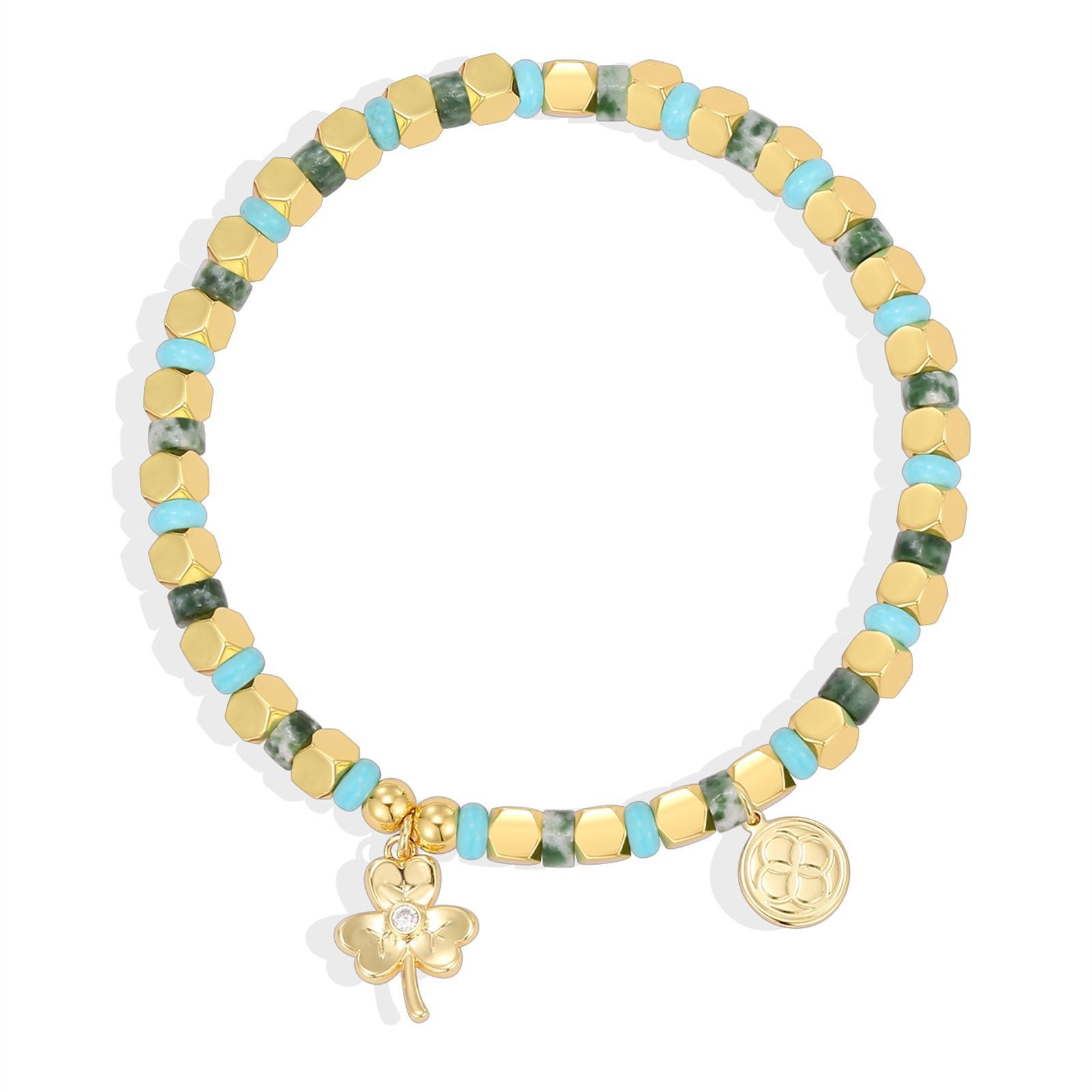 B0248 Bohemian Vintage Clover Inlaid Zircon Bracelet Holiday Beaded