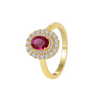 R0376 Fashion Design Red Zircon Ring for Women Copper Plated with Real Gold Micro Inlaid White Zircon