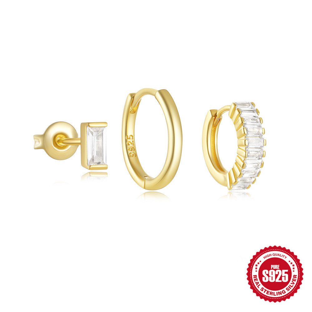 925Sterling Silver Diamond Minimalist Hoop Earrings Stud Earrings Jewelry Set Hot-Selling Design Earrings