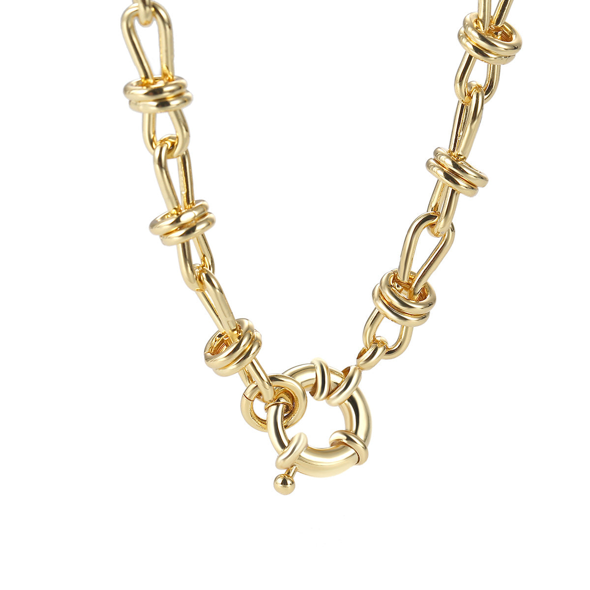 N0194 Fashion18K Gold-plated Necklace 8Font Chain Circle Necklace Geometric Punk Metal Necklace