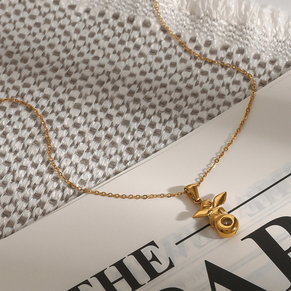 2H Stainless Steel Angel Zircon Necklace Accessories Clavicle Chain Necklace