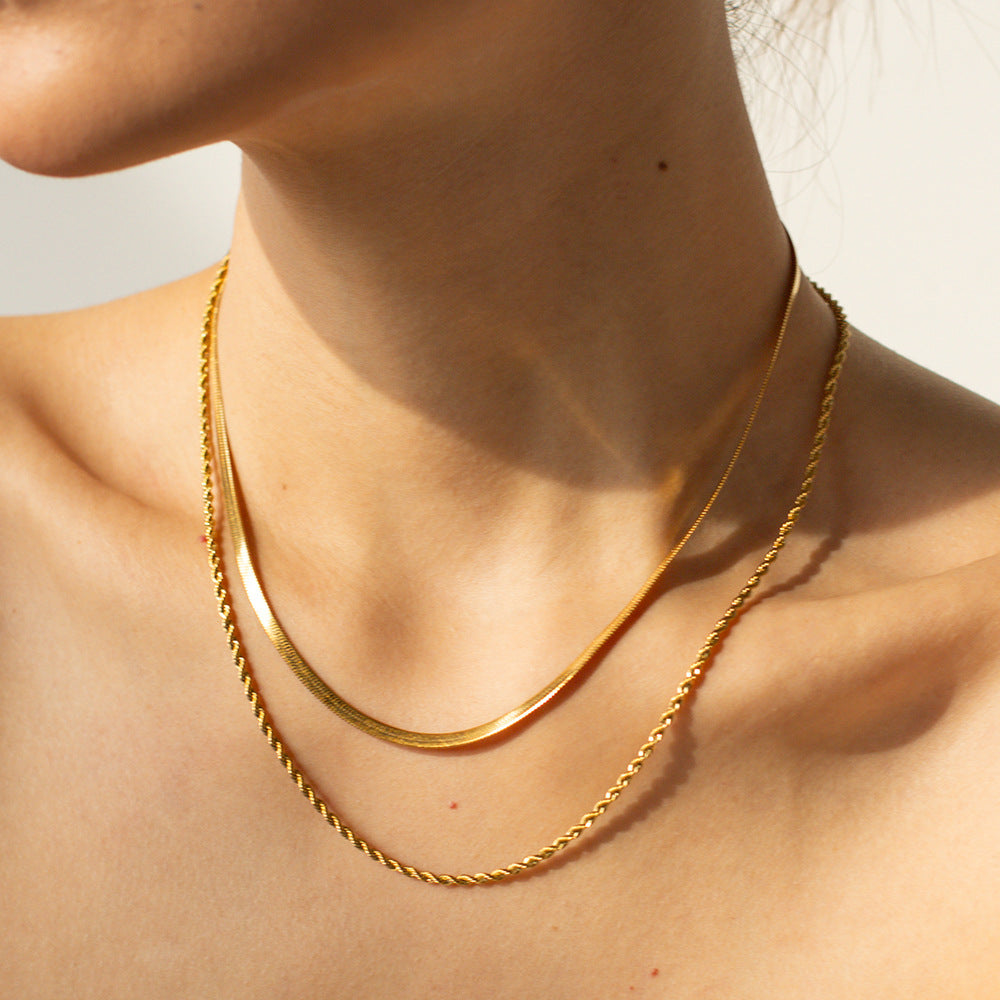 Double Layer Stacked Necklace Collarbone Chain Stainless Steel Jewelry Non-Fading