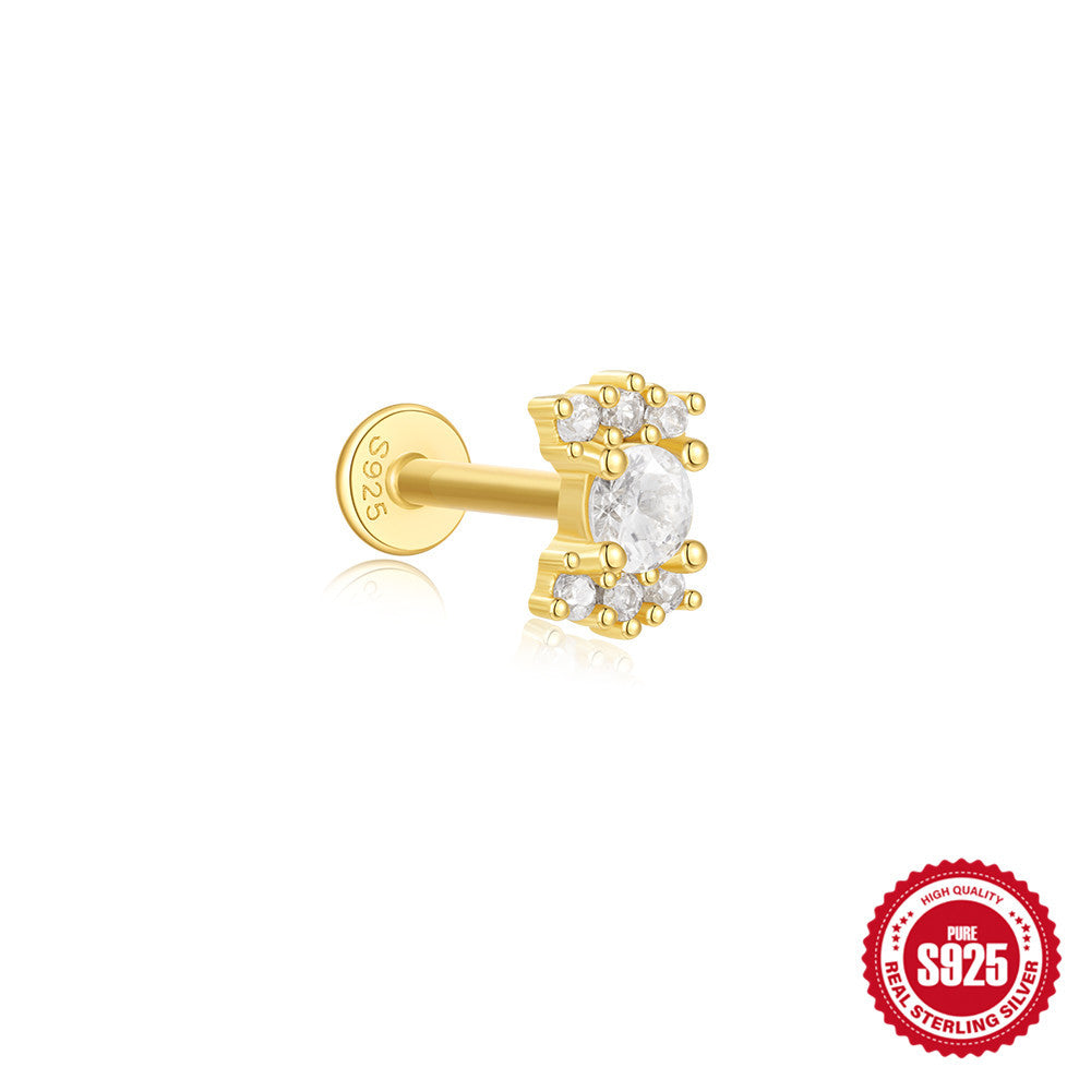 925Sterling Silver Tassel Water Drop Zircon Cartilage Piercing Flat Spiral Piercing Earrings Hot Selling Ear Bone Studs