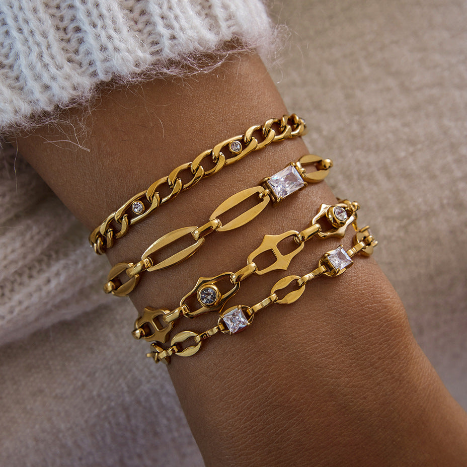 18k Zircon Bracelet Non-Fading Stainless Steel Jewelry for Women