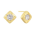 Gold-Plated Brass Square Asymmetric CZ Earrings in a gold-tone brass finish
