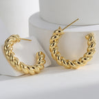 E0492 Twisted Earrings Braided Pattern Stud Earrings for Women Irregular Geometric C Shaped Earrings Copper Plated with Real Gold