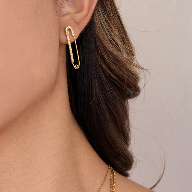 2H Rhinestone Paperclip Earrings Non-Fading Ear Jewelry Stainless Steel Accessories