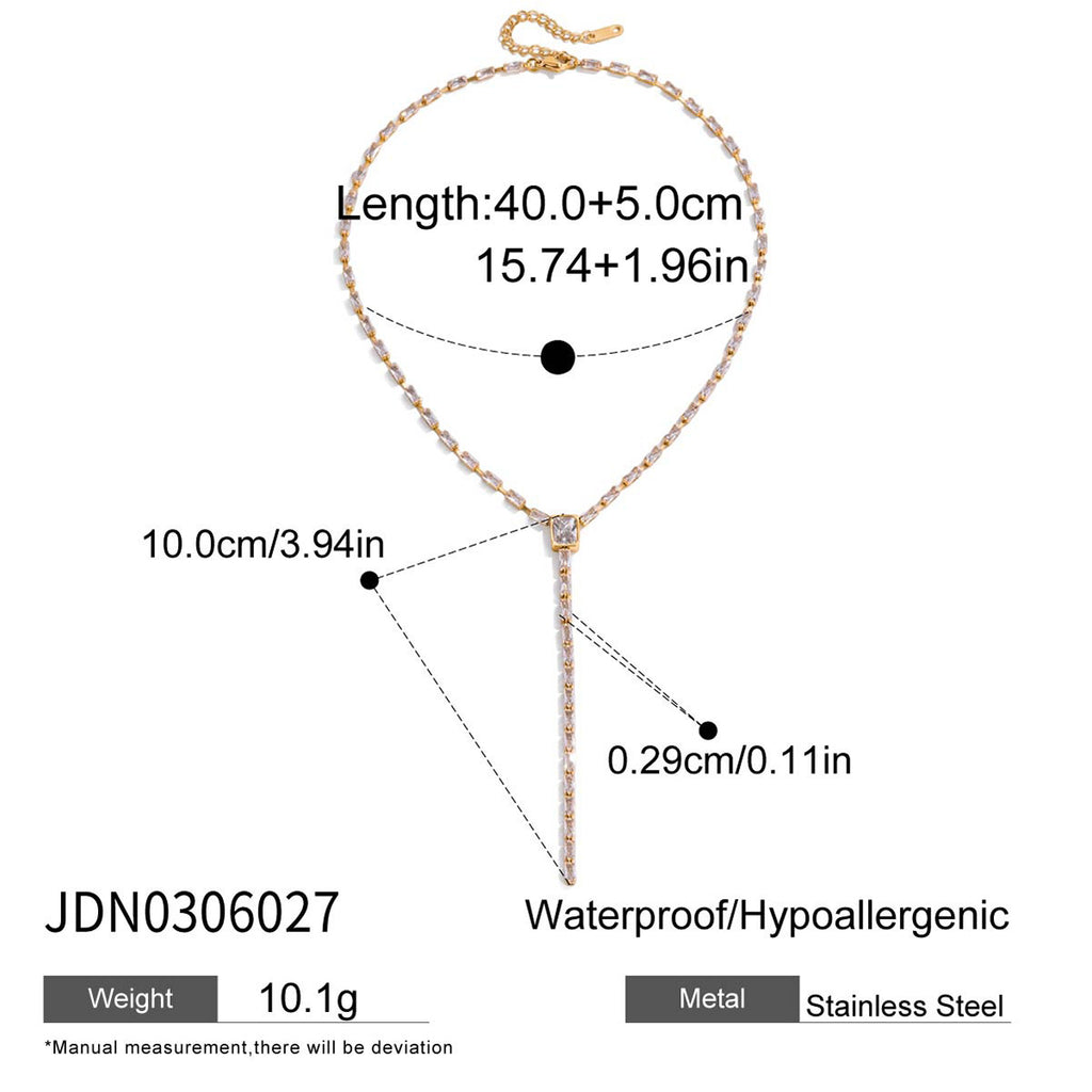 Stainless Steel Zircon y Long Chain Necklace Jewelry for Women Autumn Winter Sweater Chain