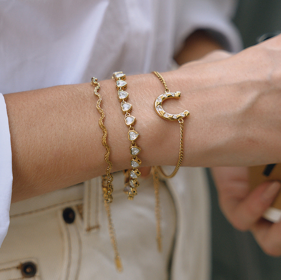 Zircon Necklace Oil Drop Earrings Horseshoe Series Bracelet Stainless Steel Jewelry