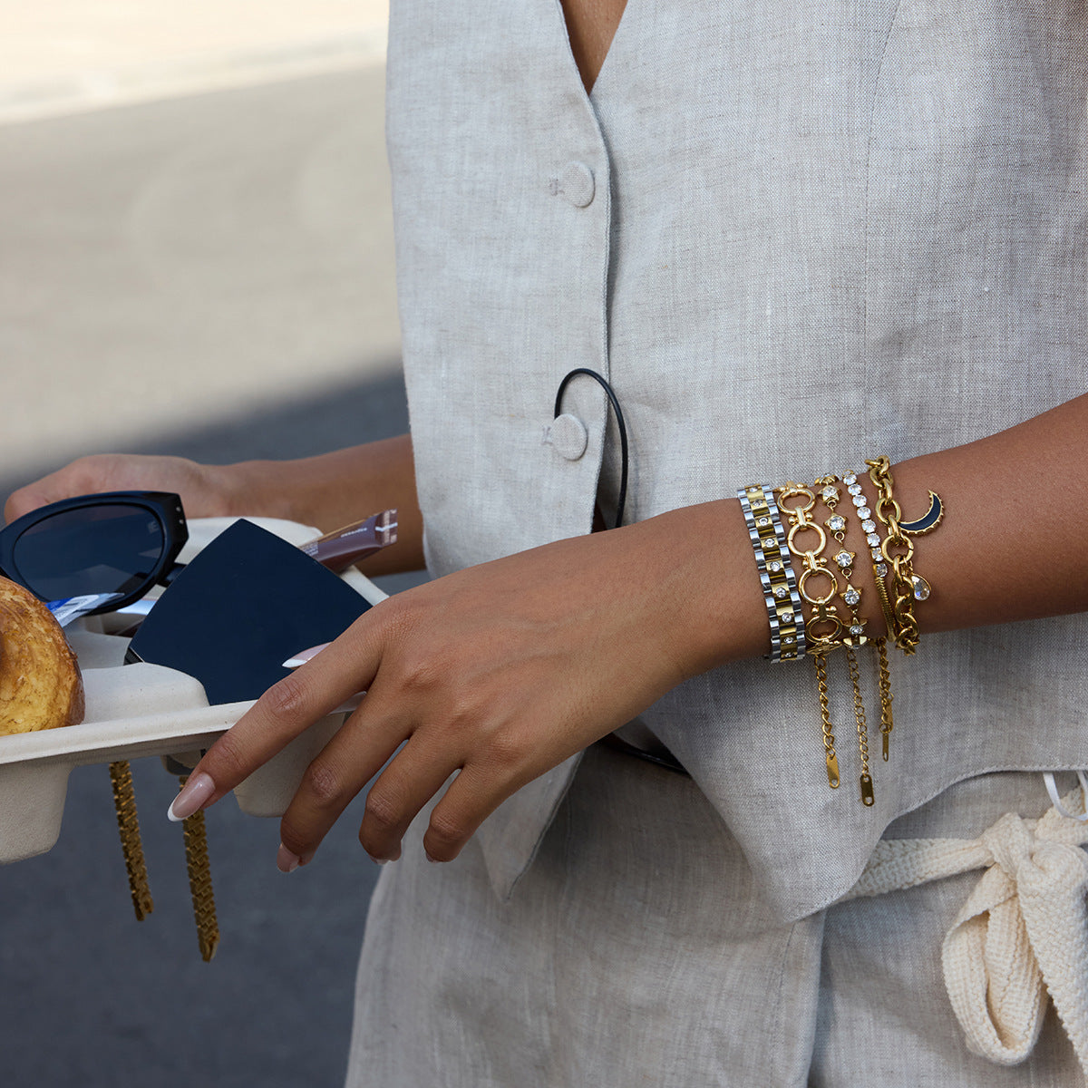 Stainless Steel Strap Zircon Bracelet Jewelry Non-Fading Accessories for Women