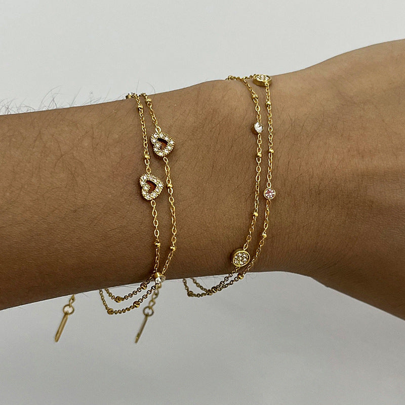 Rhinestone Double Layer Bracelet Jewelry Non-Fading Stainless Steel Jewelry for Women