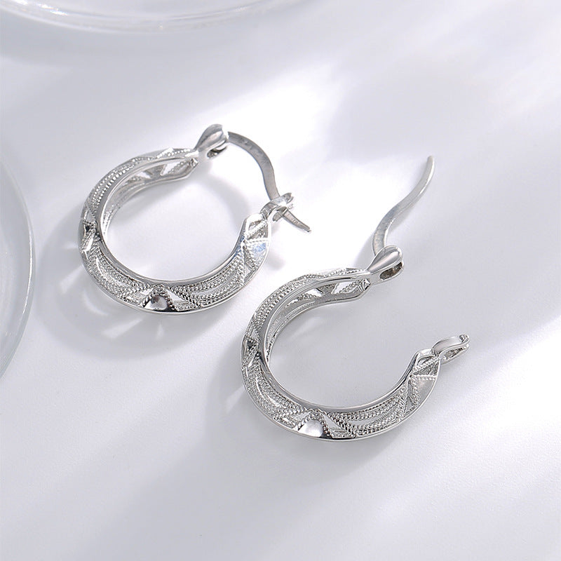 E0716 Exaggerated Open Flower Earrings Silver Vintage Hollow Pattern