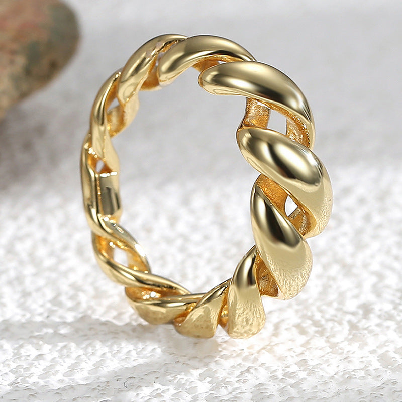 R0111 Minimalist Vintage Twisted Rope Ring Simple Hollow Braided Bagel Ring