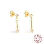 S925Sterling Silver Tassel Inlaid Diamond Pearl Stud Earrings Korean Minimalist Earrings Ear Thread