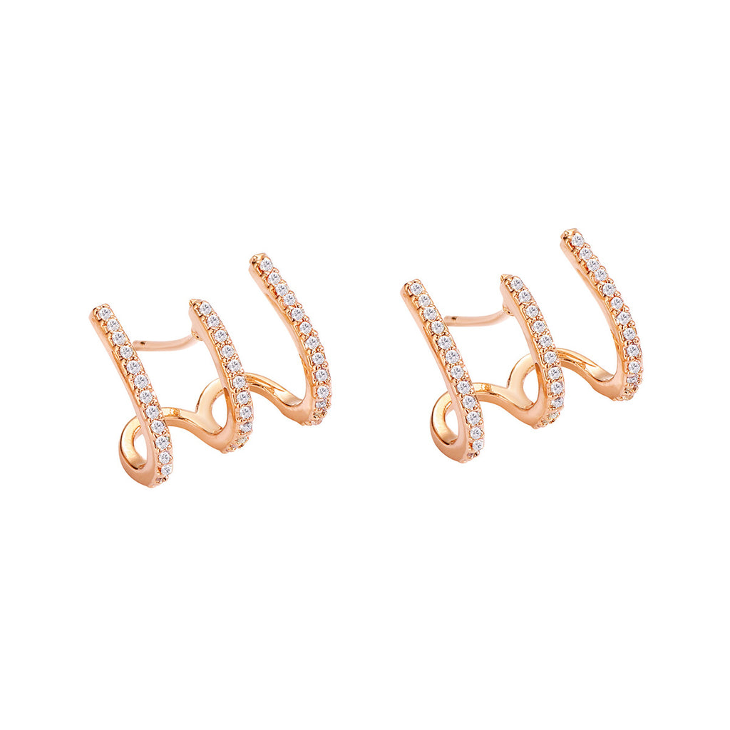 E0130 Design Three-Claw Zirconia Stud Earrings for Women, Minimalist Style Gold-Plated Earrings