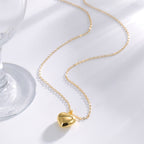 N0294 Simple Versatile Heart Pendant Necklace for Women Brass Gold-Plated Smooth Surface 3D Heart Fashion Necklace