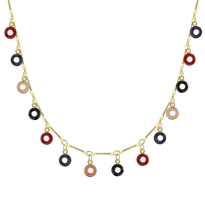 N0256 Vintage Fashion Donut Necklace for Women Copper Gold-Plated Multi-Color Resin Pendant
