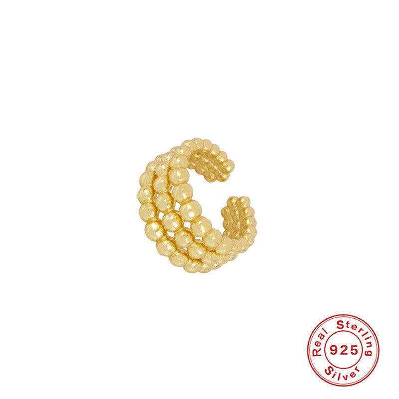 S25Sterling Silver Three-Layer Round Bead Double-Layer Inlaid Diamond Ear Clip Non-Pierced Ear Cuff Ear Jewelry Cool Minimalist Style Earrings