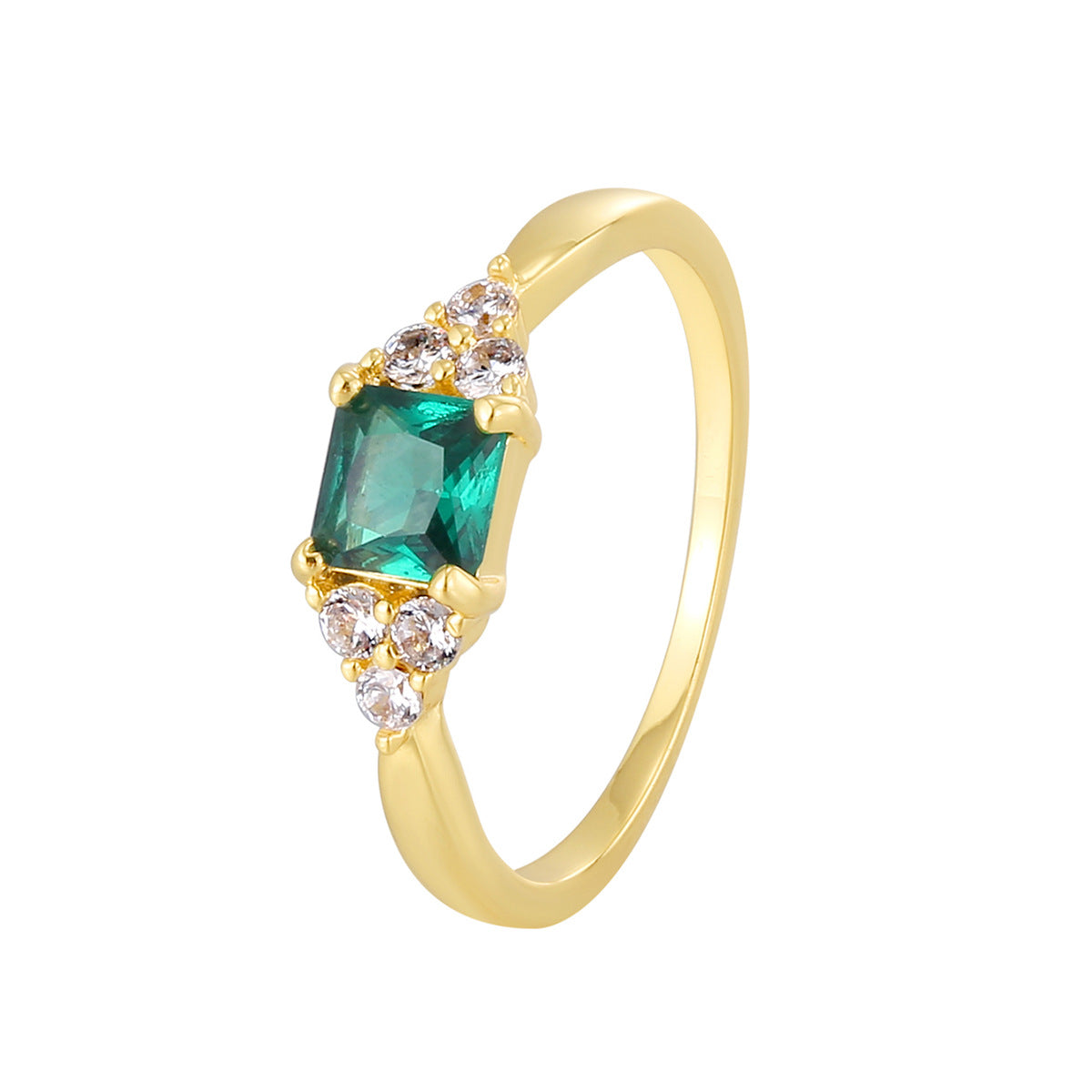 R0655 Vintage Engagement Ring Female Gold Plated Inlaid Square Green Zircon