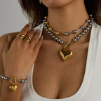 Color Matching Jewelry Stainless Steel Love Heart Necklace Ring Non-Fading Earrings