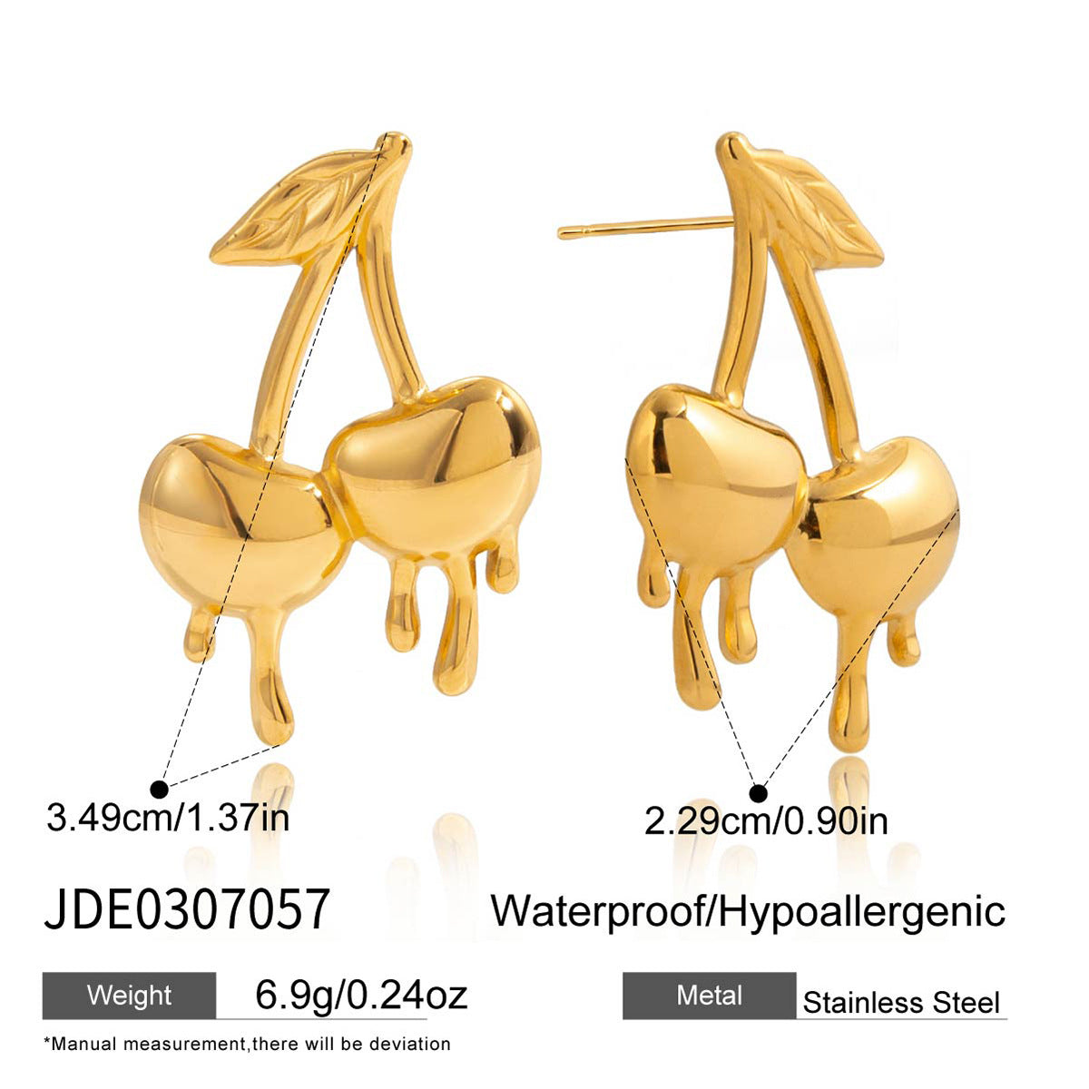 Stainless Steel Liquid Cherry Earrings Stud Earrings Jewelry for Women Non-Fading