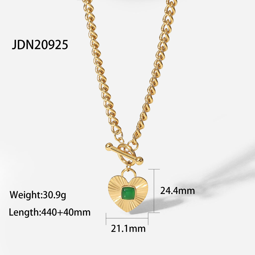 Fashion Retro Green Zircon Series Necklace Earrings Bracelet Ring Women's Stainless Steel Jewelry