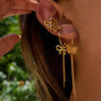 Butterfly Knot Stainless Steel Tassel Earrings Jewelry for Women