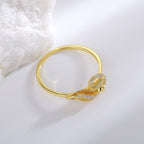 SR0007 S925Silver plating14K Gold Feather Inlaid Zircon Hollow Ring for Women Elegant Simple Design