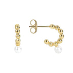 E0387 Brass Plated18k Gold Vintage Round Bead Inlaid Pearl Earrings C Shell Pearl Earrings for Women