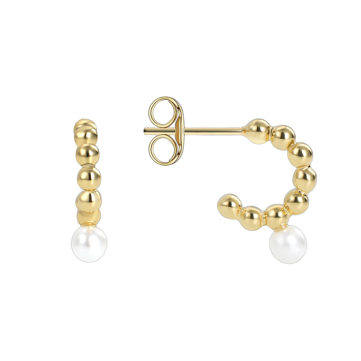 E0387 Brass Plated18k Gold Vintage Round Bead Inlaid Pearl Earrings C Shell Pearl Earrings for Women