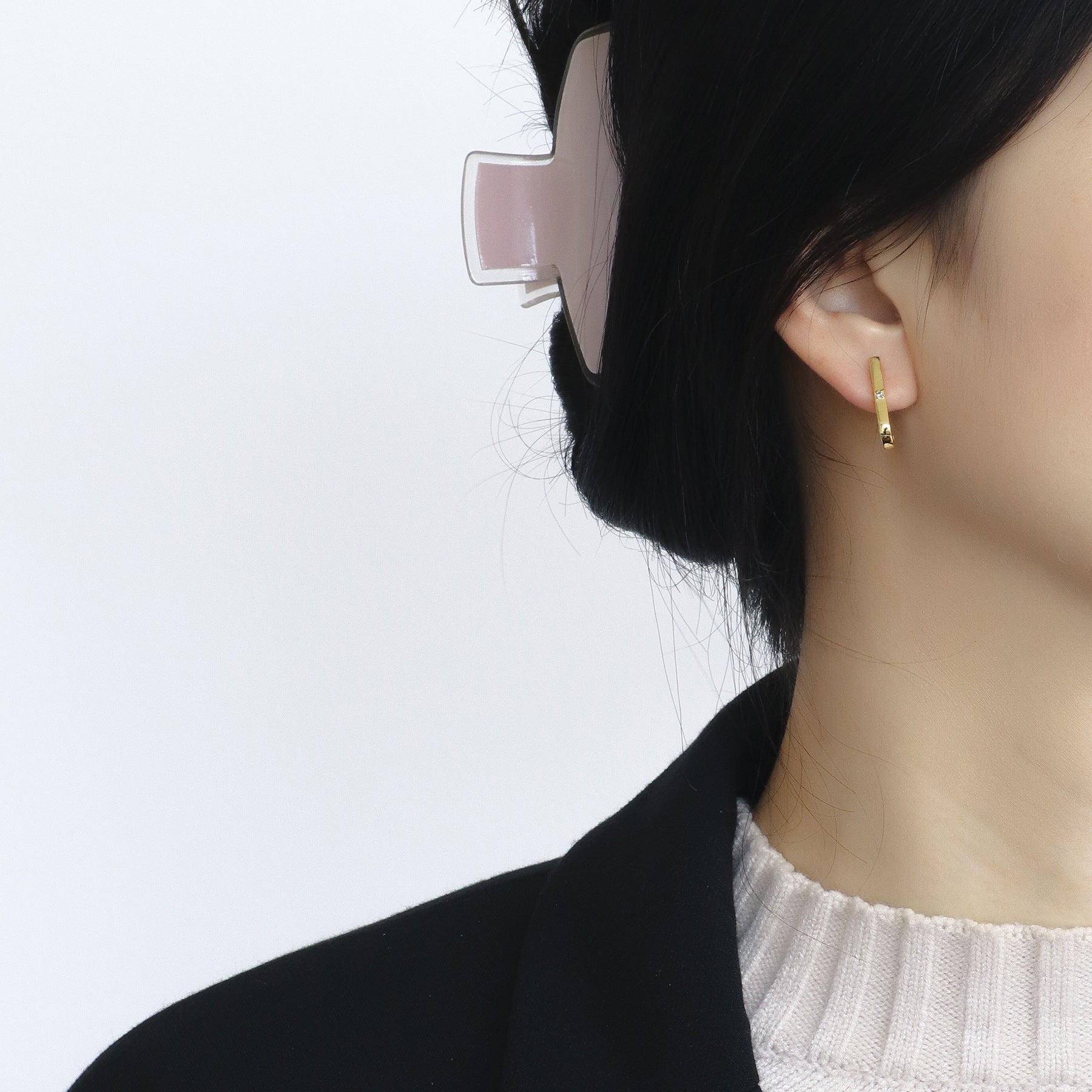 Minimalist Style Diamond-Studded Earrings Cool Style Metal Smooth Hook Earrings Accessories Wholesale