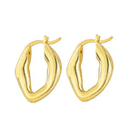 E0295 Fashion Metal Glossy Oval Earrings Irregular Concave-Convex Minimalist Style Women's Hoop Earrings Studs
