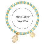 B0289 Palm-shaped copper-plated14k Gold Beaded Inlaid Turquoise Fashion Bracelet