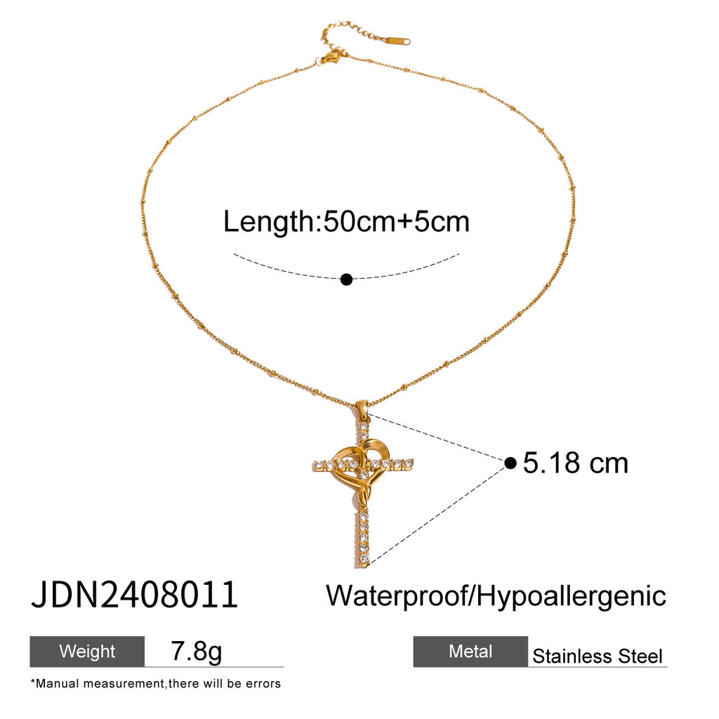 Stainless Steel Cross Pendant Necklace Zircon Natural Stone Clavicle Chain Neck Chain Jewelry