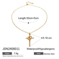 Gold-Plated Stainless Steel Cross Cubic Zirconia Pendant Necklace with Stone Detail — alternate angle — jewelry finish and design detail