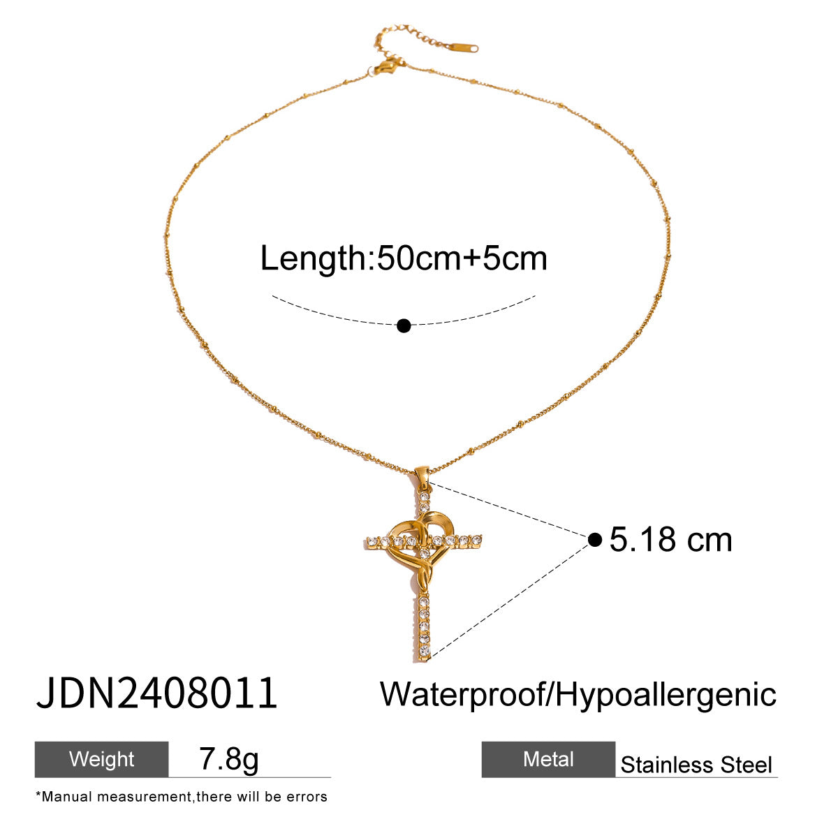 Stainless Steel Cross Pendant Necklace Zircon Natural Stone Clavicle Chain Neck Chain Jewelry