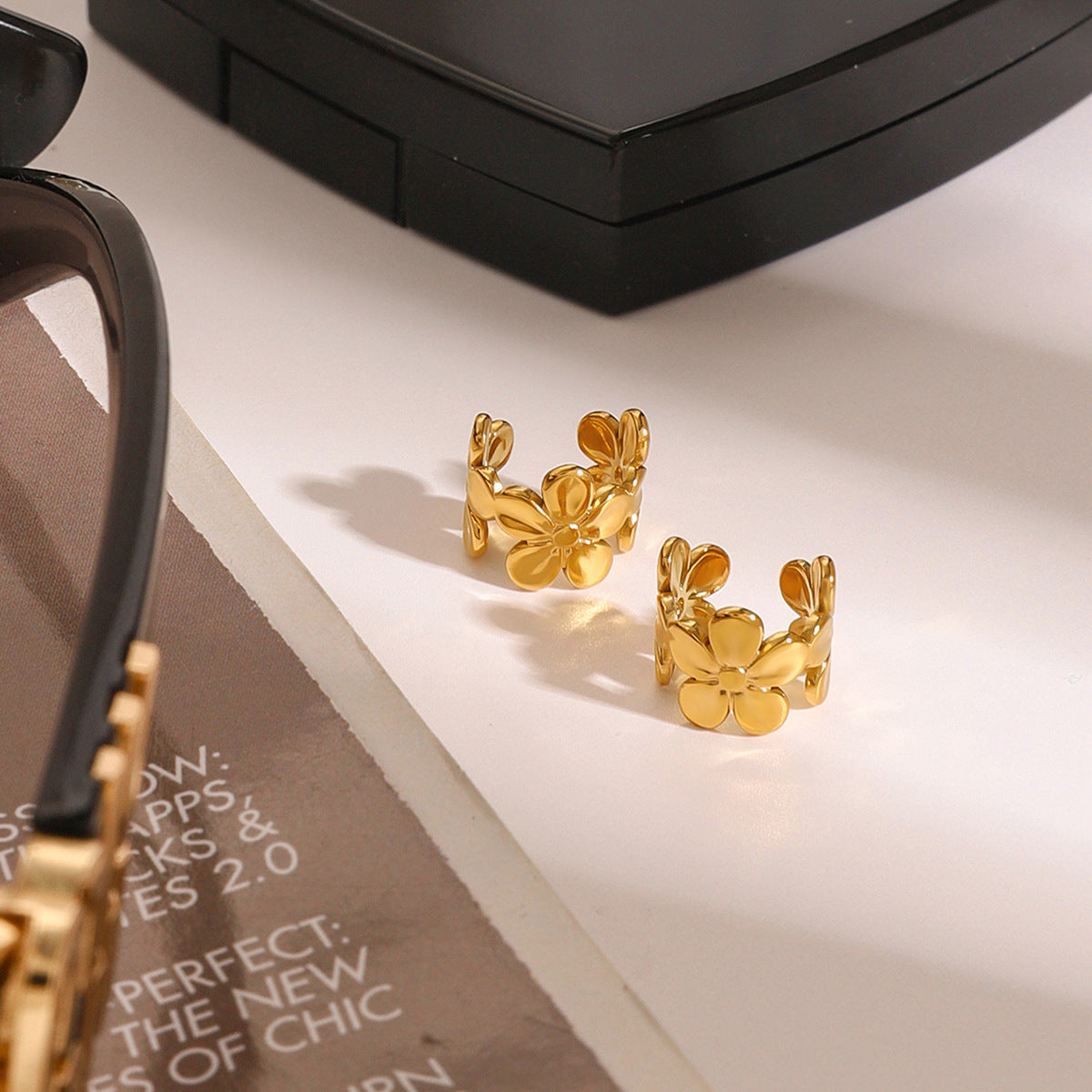 Stainless Steel Flower Earrings Non-Pierced Ear Cuff Ear Jewelry Earrings