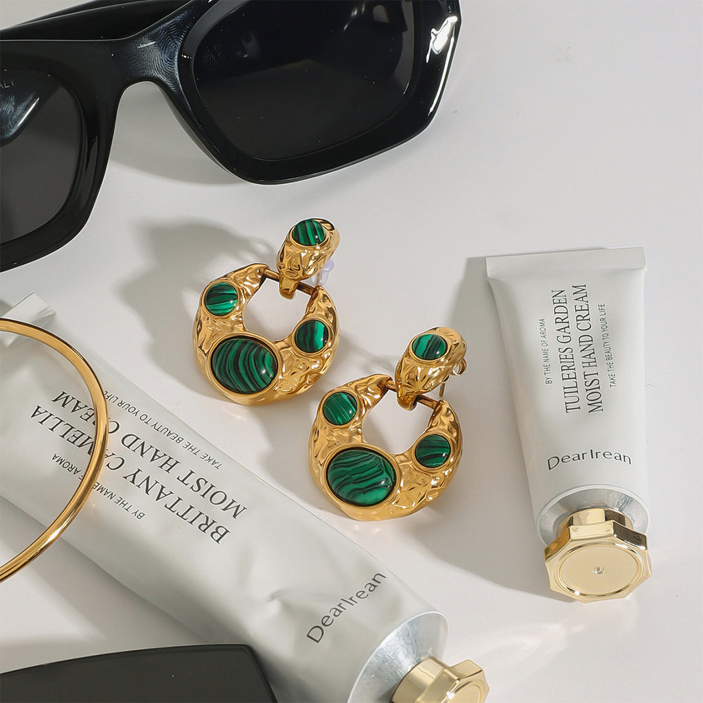 Malachite Earrings Non-Fading Ear Jewelry Stainless Steel Accessories