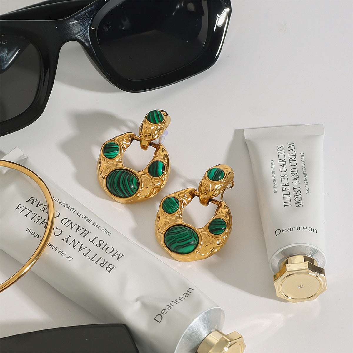 Malachite Earrings Non-Fading Ear Jewelry Stainless Steel Accessories