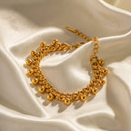 2H  Design18K Gold Stainless Steel Cuban Chain Round Bead Tassel Bracelet Jewelry2025New Trendy Products