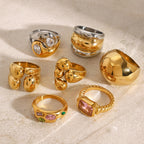 Stainless Steel Exaggerated Zircon Ring Vintage Item rings