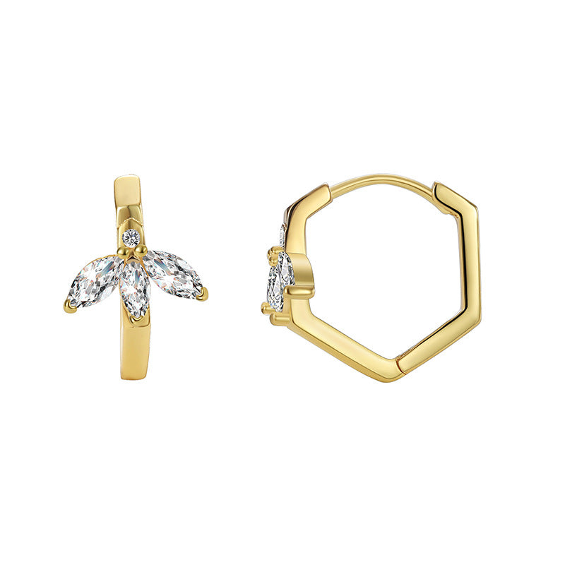 E0475 Fashion Earrings for Women Copper Gold Plated Leaf Zircon Geometric Earrings