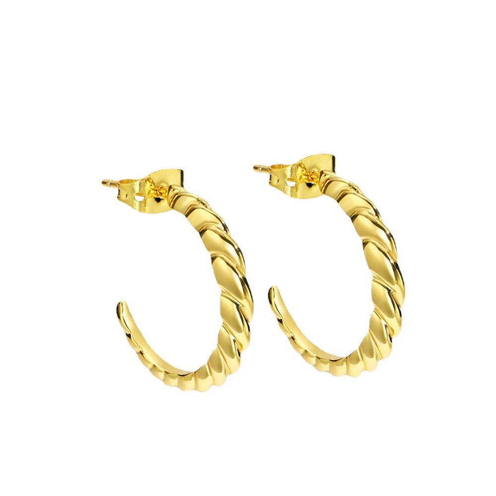 E0058Fengnu Gold Rope Twist Circle Earrings18K Gold Plated Brass Hoop Earrings