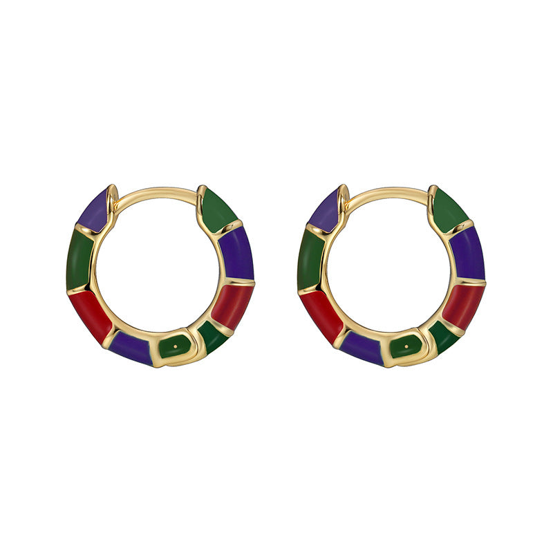 E0549 Sweet Cool Style Bamboo Joint Colorful Epoxy Earrings for Women Simple Copper Ear Clips Wholesale