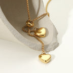 2H Necklace 14K Gold Y Letter Rope Chain Two Heart Pendant Necklace Women's Fashion Necklace
