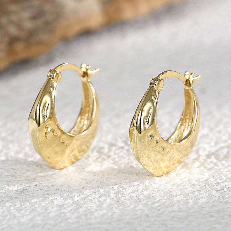 E0375 Vintage Concave-Convex Hammered Handmade Metal Hoop Earrings Irregular Three-Dimensional Texture Ear Jewelry Ear Hoop