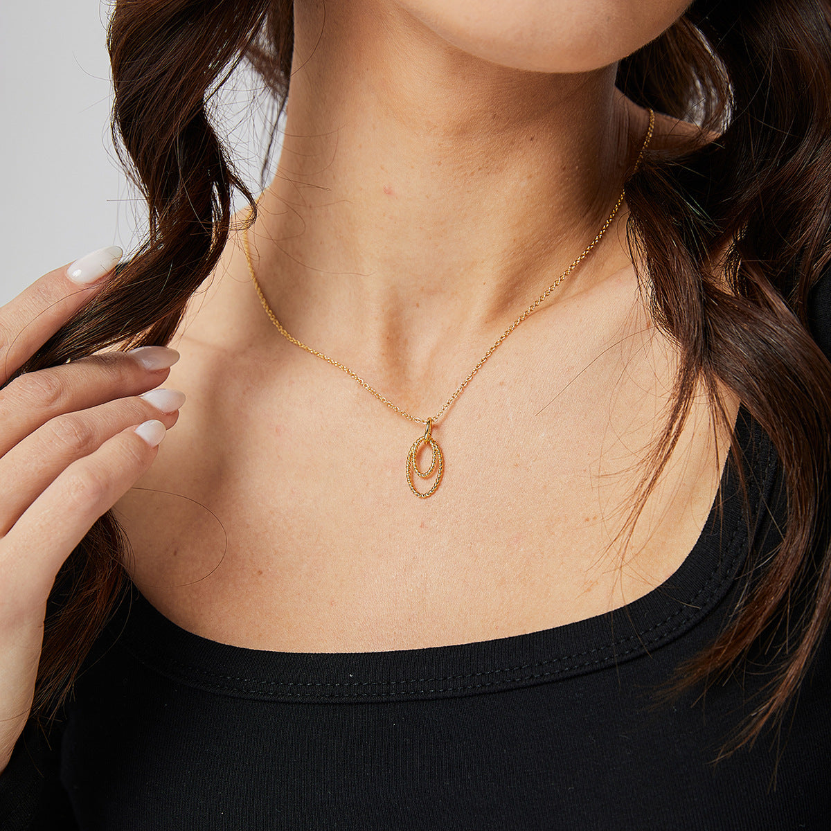 N0128 Hot Selling Jewelry Simple Trendy Double Loop Braided Pendant Collarbone Chain Vintage Necklace