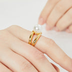 R0199Metal Open Ring Simulated Large Pearl Ring Simple